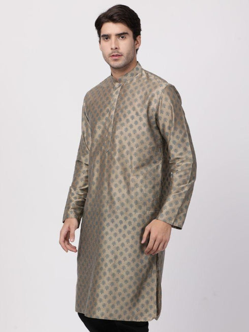 Men's Beige Cotton Silk Blend Kurta